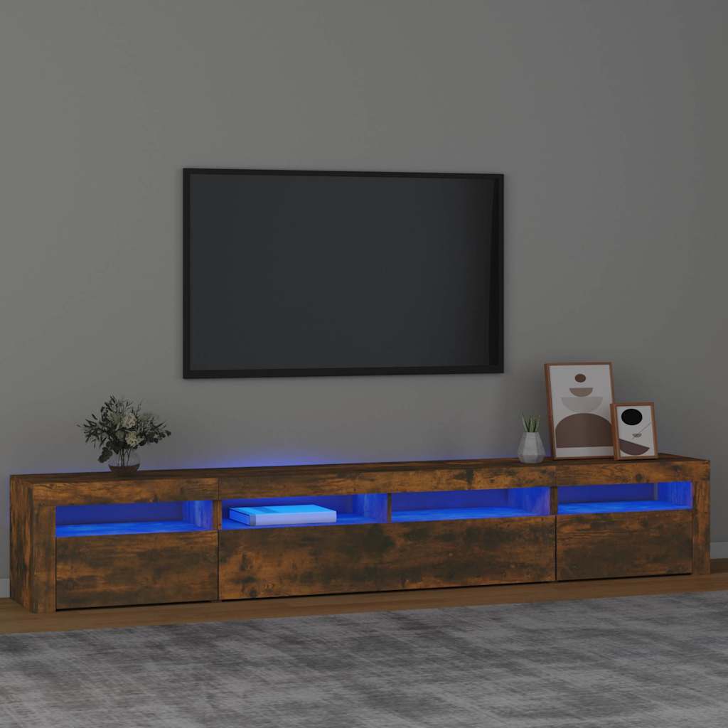 TV Cabinet with LED Lights Smoked Oak 240x35x40 cm
