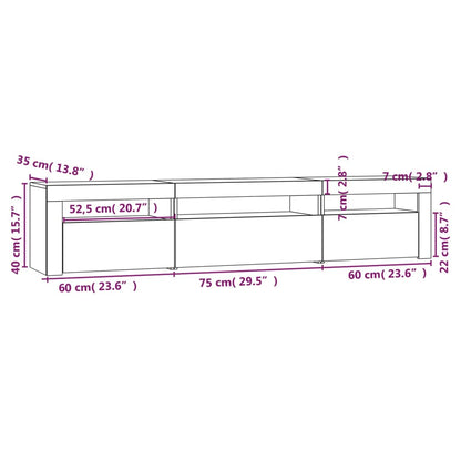 TV Cabinet with LED Lights Smoked Oak 195x35x40 cm