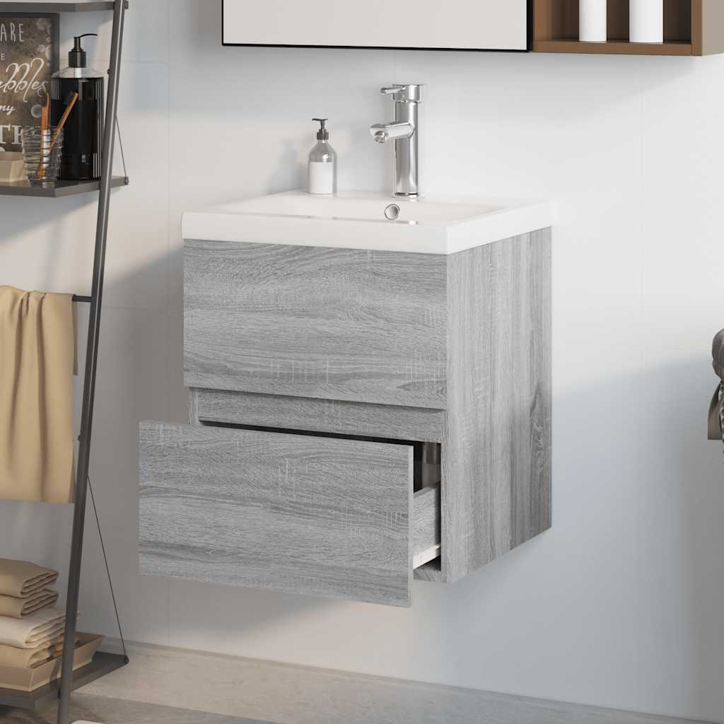 Sink Cabinet With Basin | Grey Sonoma, White | Engineered wood, Ceramic