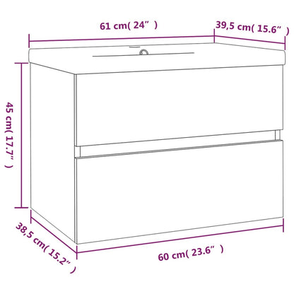 Sink Cabinet with Built-in Basin Smoked Oak Engineered Wood