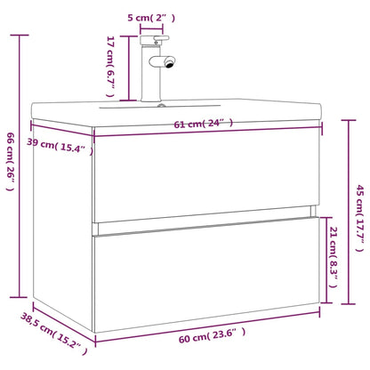 Sink Cabinet with Built-in Basin Smoked Oak Engineered Wood