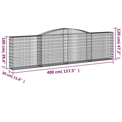 Arched Gabion Basket 157.5"x11.8"x39.4"/47.2" Galvanized Iron