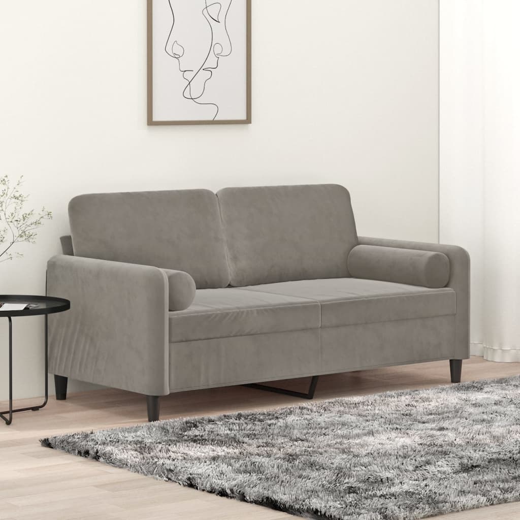 2-seater Sofa Light Grey Velvet (100% polyester), Metal, Plywood