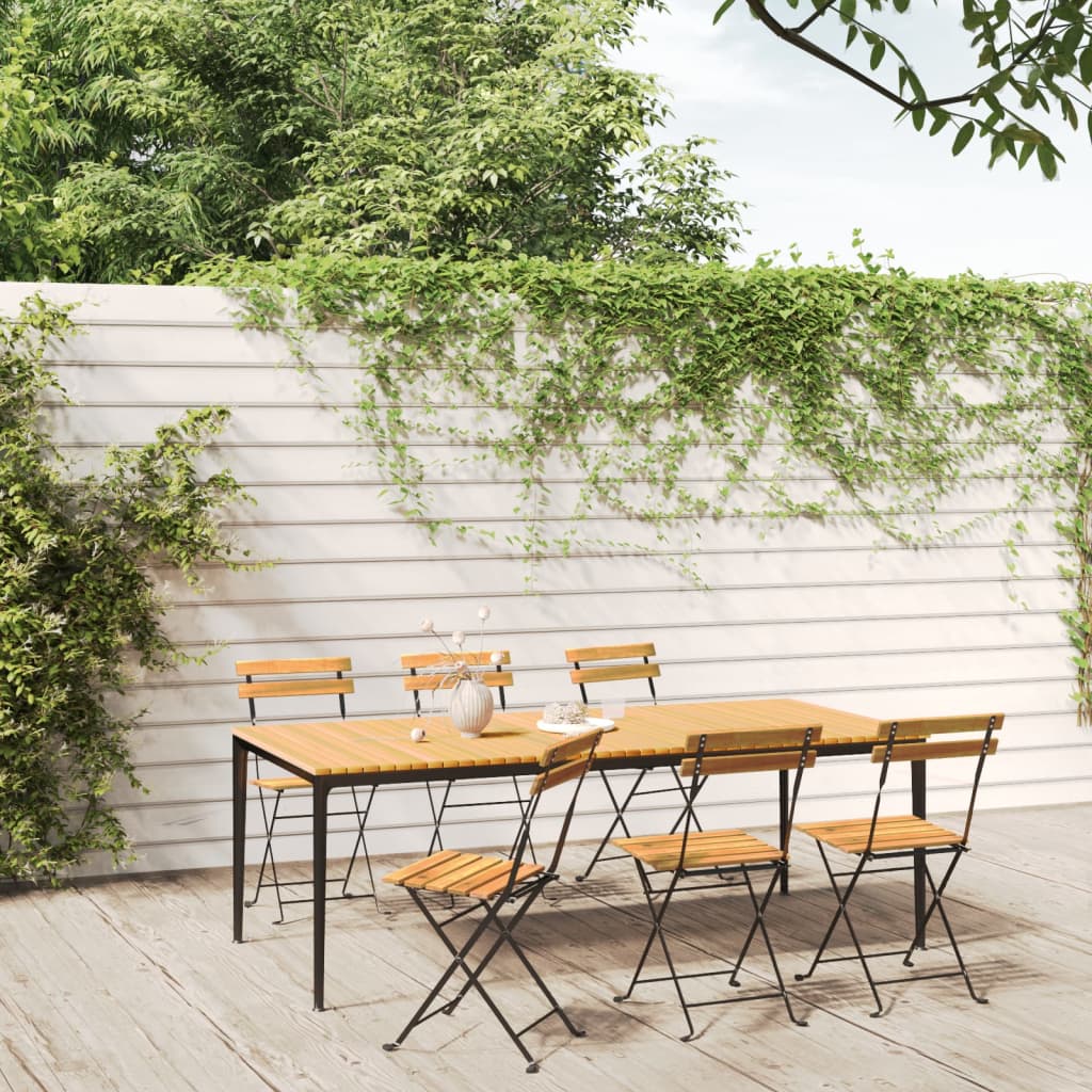Garden Chair | Set of 6 | Brown | Solid Acacia wood | Standard