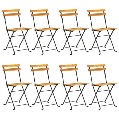 Garden Chair | Set of 8 | Natural wood, Black | Solid Acacia wood