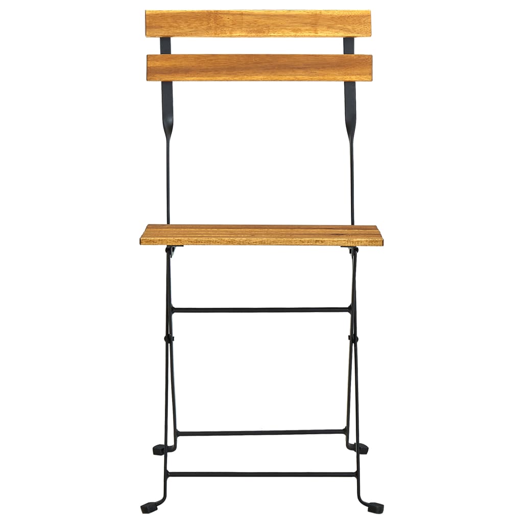 Garden Chair | Set of 8 | Natural wood, Black | Solid Acacia wood