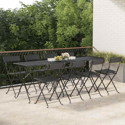 Folding Chairs 8 pcs Black Poly Rattan and Steel