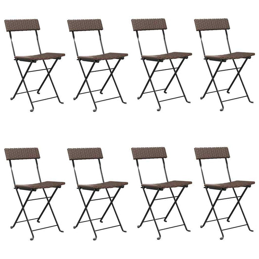 Folding Chairs 8 pcs Brown Poly Rattan and Steel