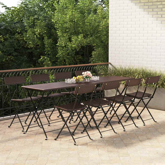 Folding Chairs 8 pcs Brown Poly Rattan and Steel