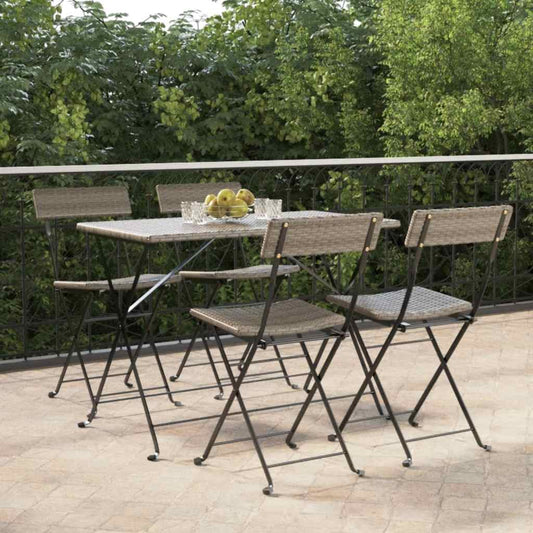 Folding Chairs 4 pcs Grey Poly Rattan and Steel
