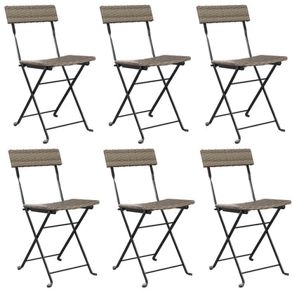 Folding Bistro Chair | Set of 6 | Grey | PE rattan, powder-coated steel