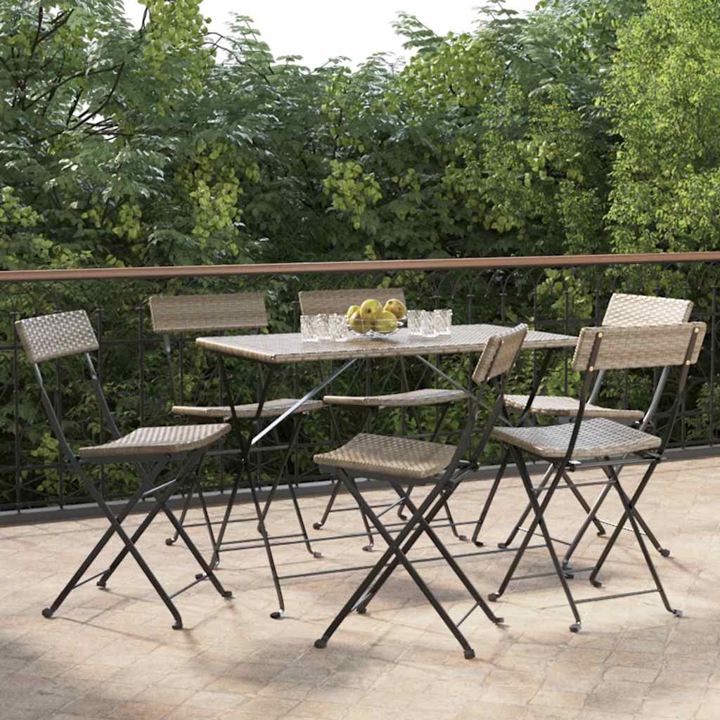 Folding Bistro Chair | Set of 6 | Grey | PE rattan, powder-coated steel