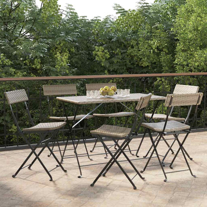 Folding Bistro Chair | Set of 6 | Grey | PE rattan, powder-coated steel