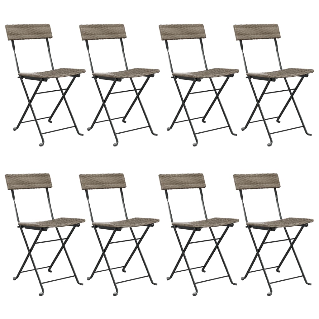Folding Bistro Chair | Set of 8 | Grey | PE rattan, powder-coated steel