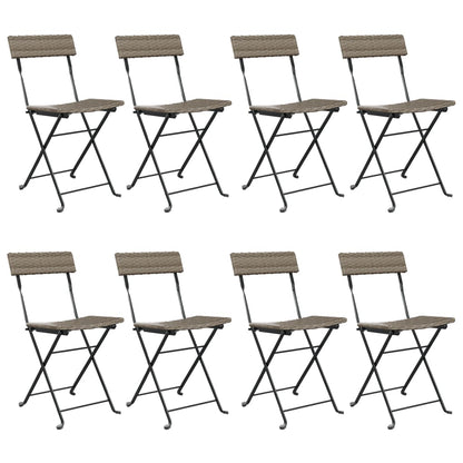 Folding Bistro Chair | Set of 8 | Grey | PE rattan, powder-coated steel