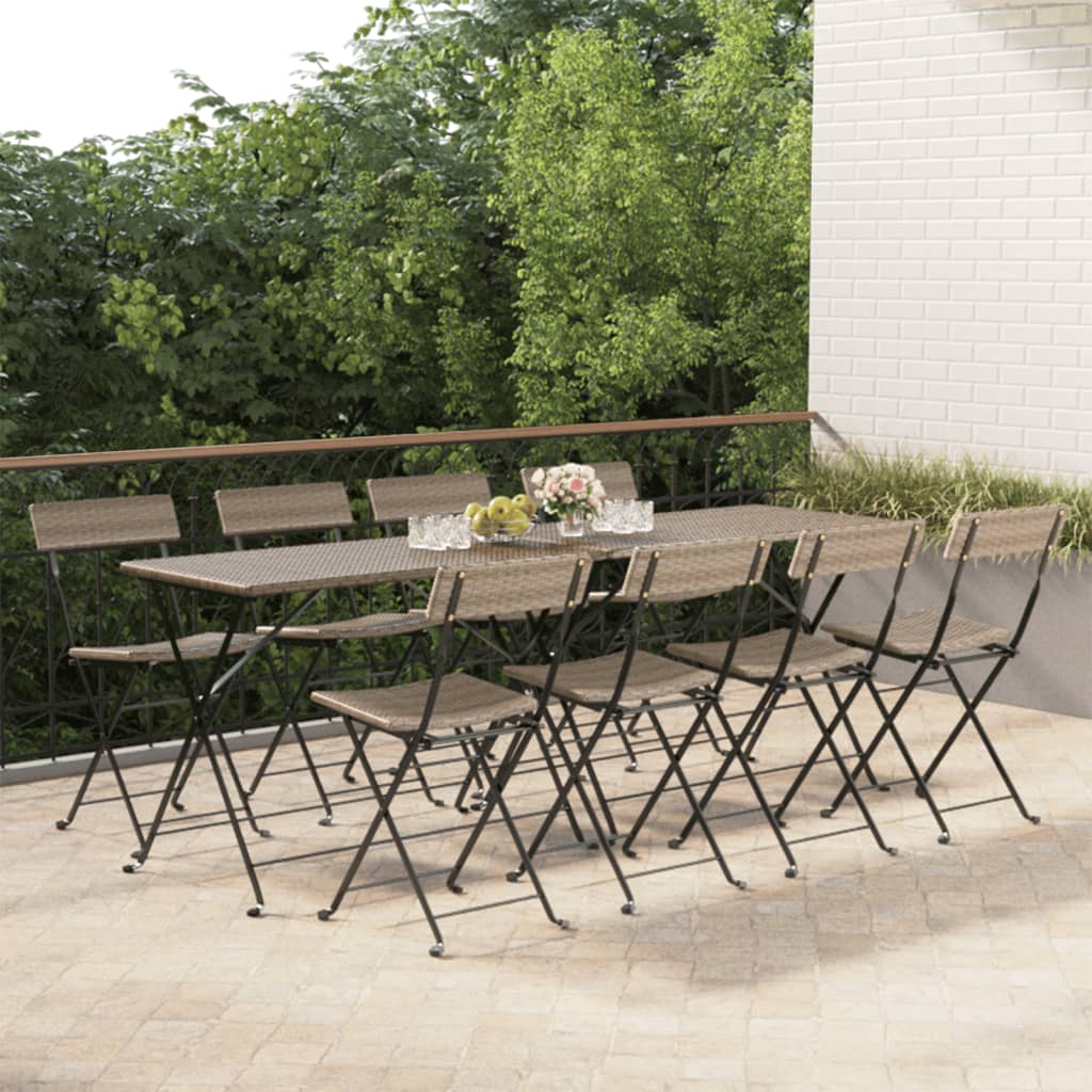 Folding Bistro Chair | Set of 8 | Grey | PE rattan, powder-coated steel
