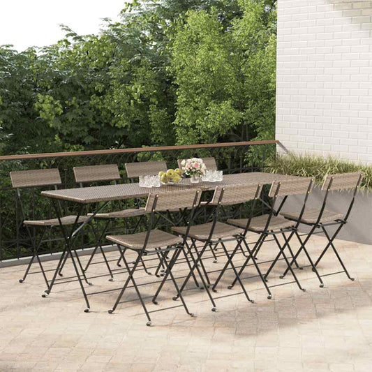 Folding Chairs 8 pcs Grey Poly Rattan and Steel