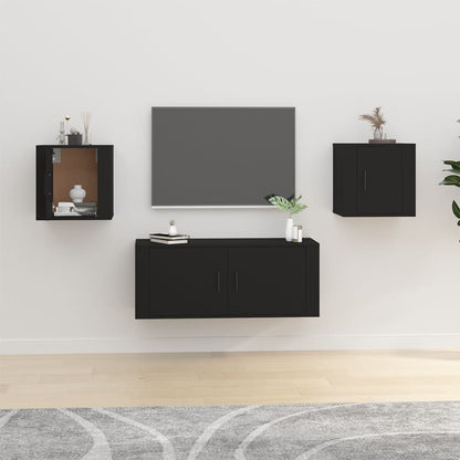 2 Piece Wall-mounted TV Cabinet Set Black 40x34,5x40 cm