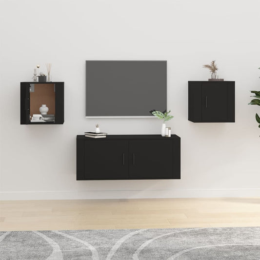 2 Piece Wall-mounted TV Cabinet Set Black 40x34,5x40 cm