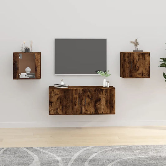 2 Piece Wall-mounted TV Cabinet Set Smoked Oak 40x34,5x40 cm