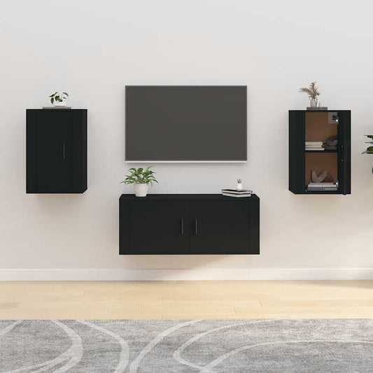 2 Piece Wall-mounted TV Cabinet Set Black 40x34,5x60 cm