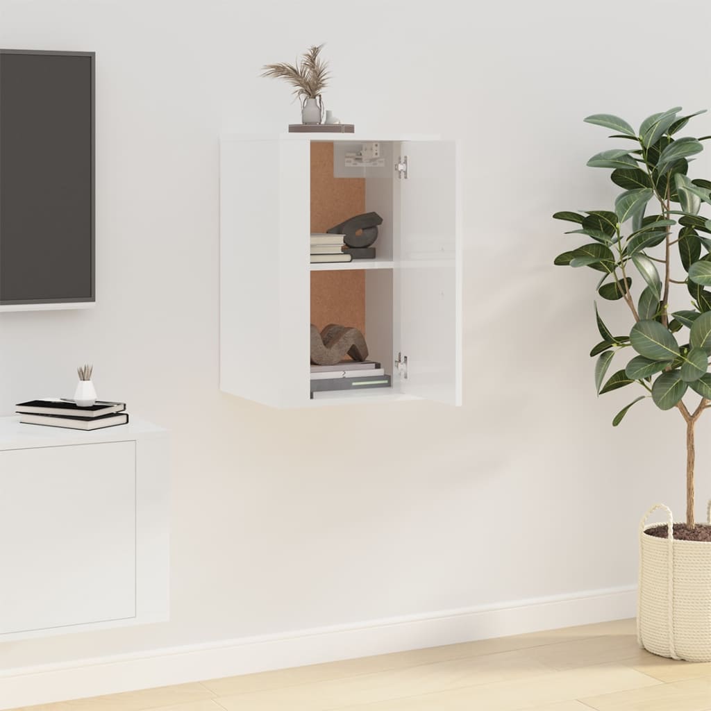 Wall Mounted TV Cabinet High Gloss White 40x34,5x60 cm