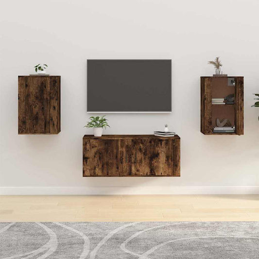 2 Piece Wall-mounted TV Cabinet Set Smoked Oak 40x34,5x60 cm