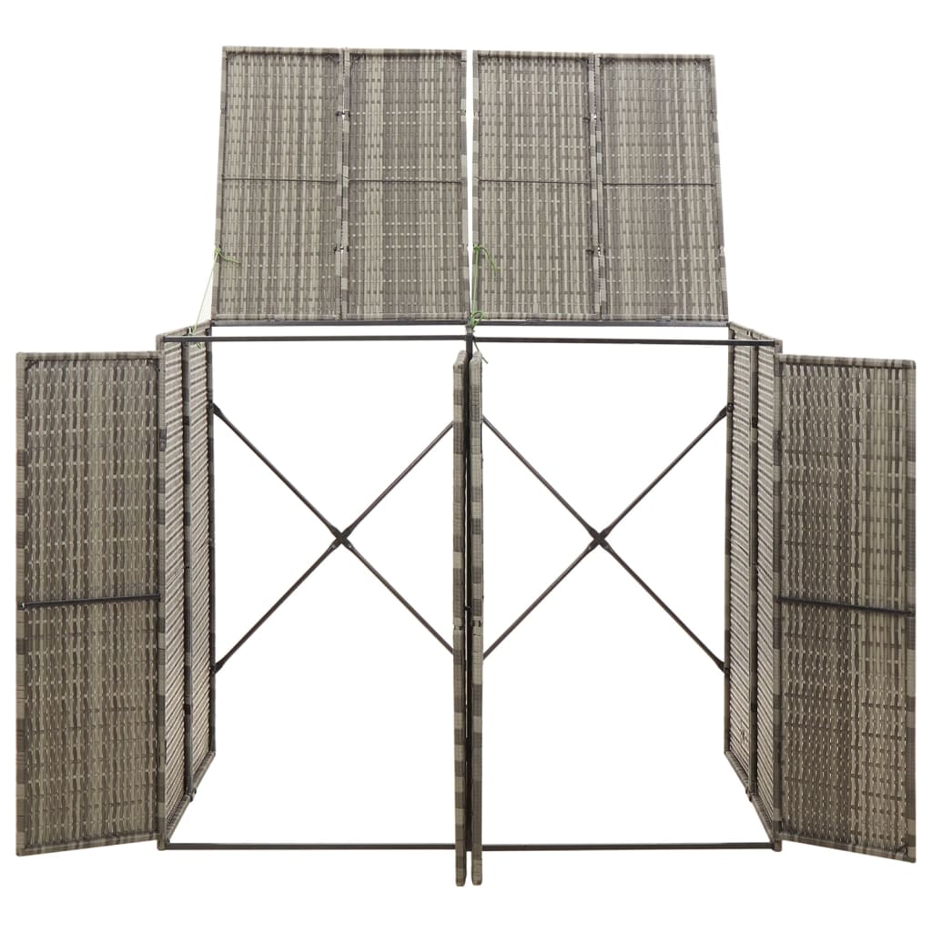 Double Wheelie Bin Shed Grey 140x80x117 cm Poly Rattan
