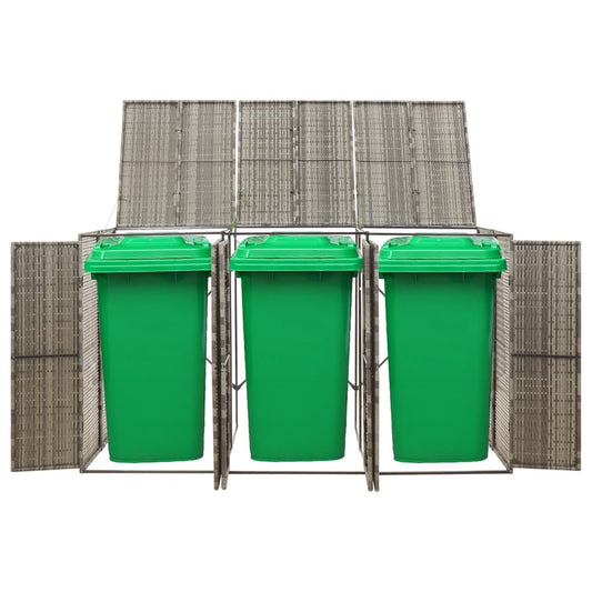 Triple Wheelie Bin Shed Grey 207x80x117 cm Poly Rattan