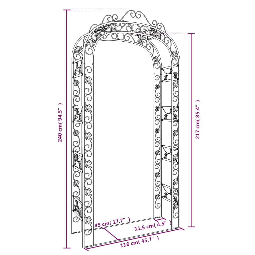 vidaXL Garden Arch Black Powder-Coated Steel Large Decorative Inlays