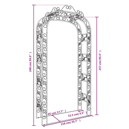 vidaXL Garden Arch Black Powder-Coated Steel Large Decorative Inlays