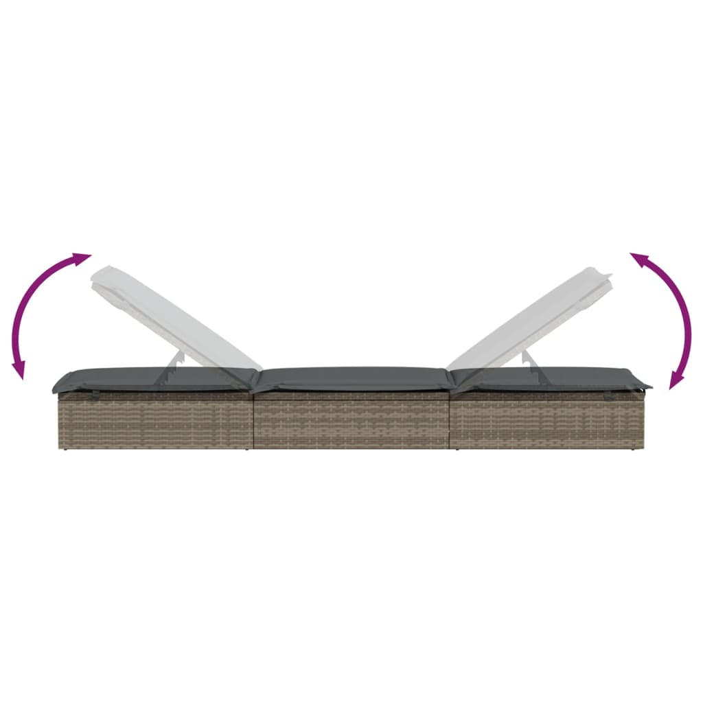 Sunbed 1 pc with Cushion Gray 79.1"x21.7"x24.4" Poly Rattan