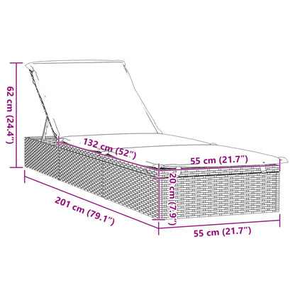 Sunbed 1 pc with Cushion Gray 79.1"x21.7"x24.4" Poly Rattan
