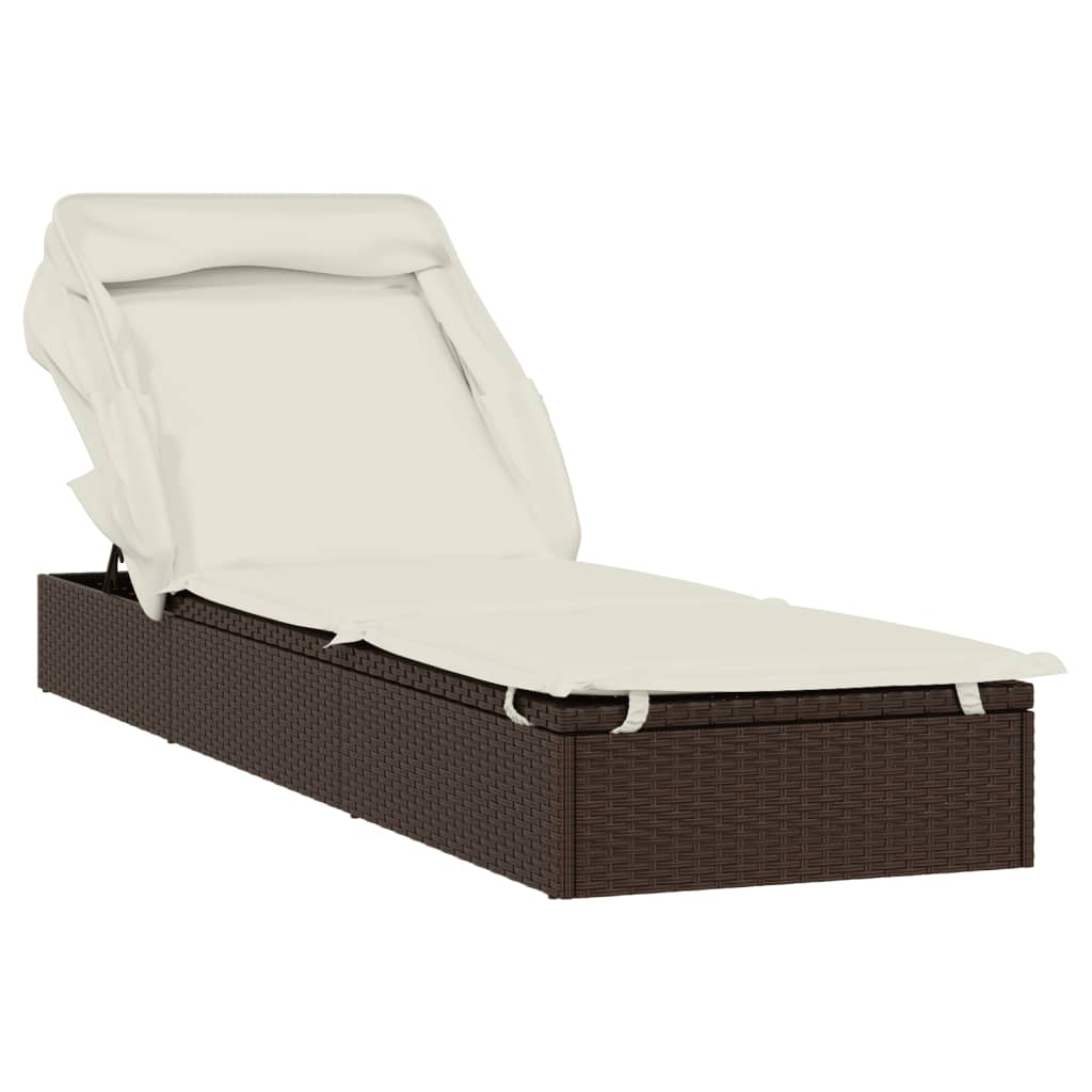 Sunbed with Foldable Roof Brown 83.9"x24.8"x38.2" Poly Rattan