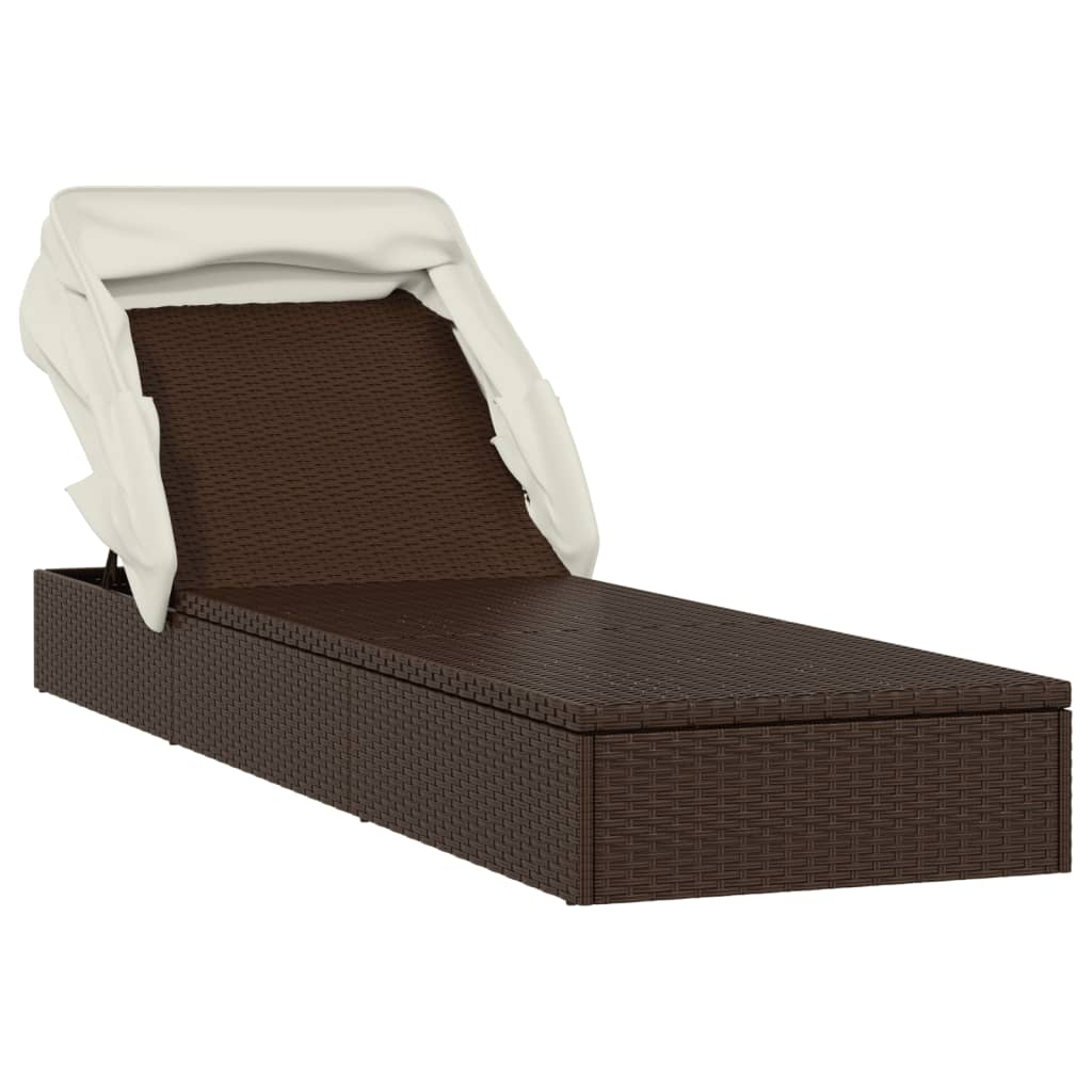 Sunbed with Foldable Roof Brown 83.9"x24.8"x38.2" Poly Rattan