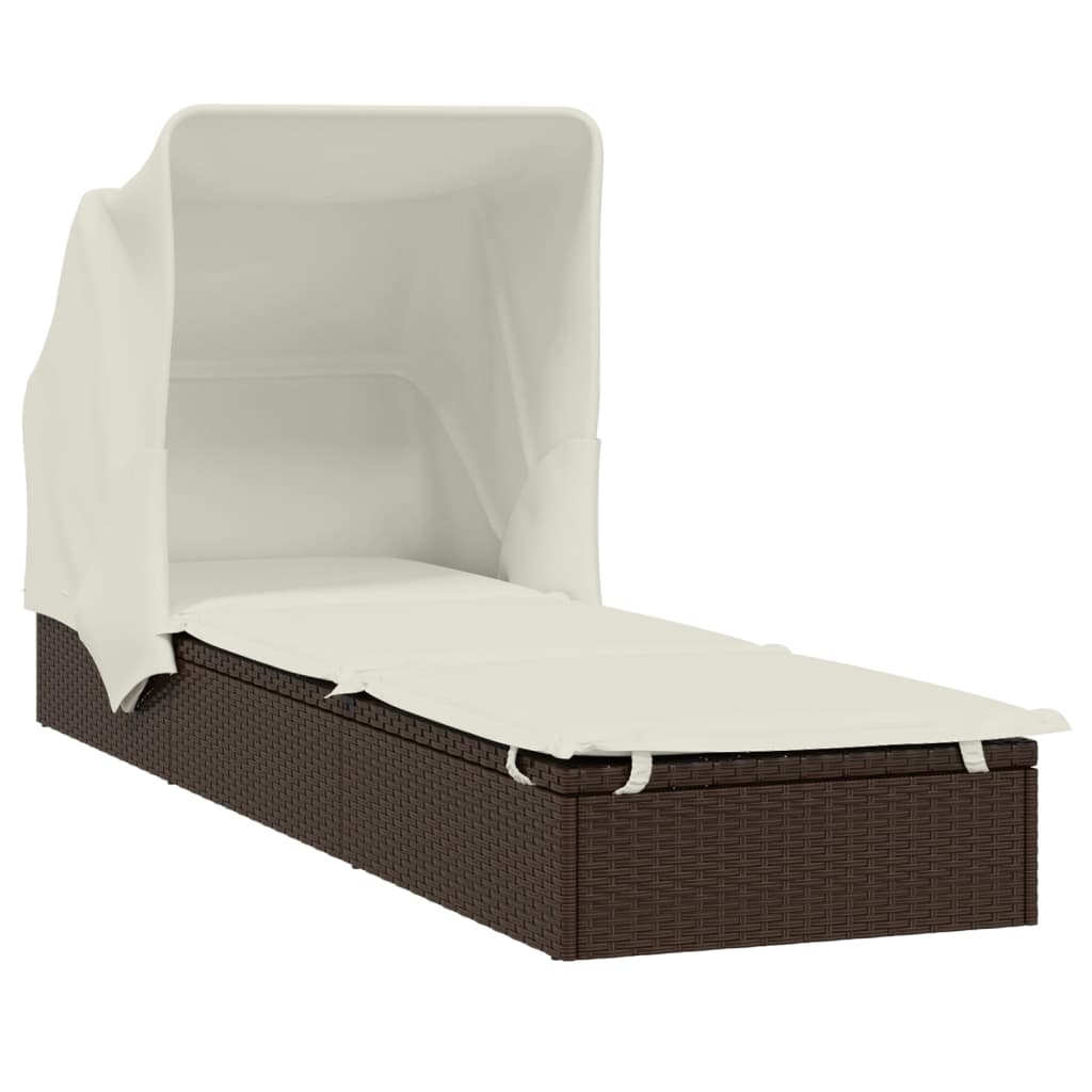 Sunbed with Foldable Roof Brown 83.9"x24.8"x38.2" Poly Rattan