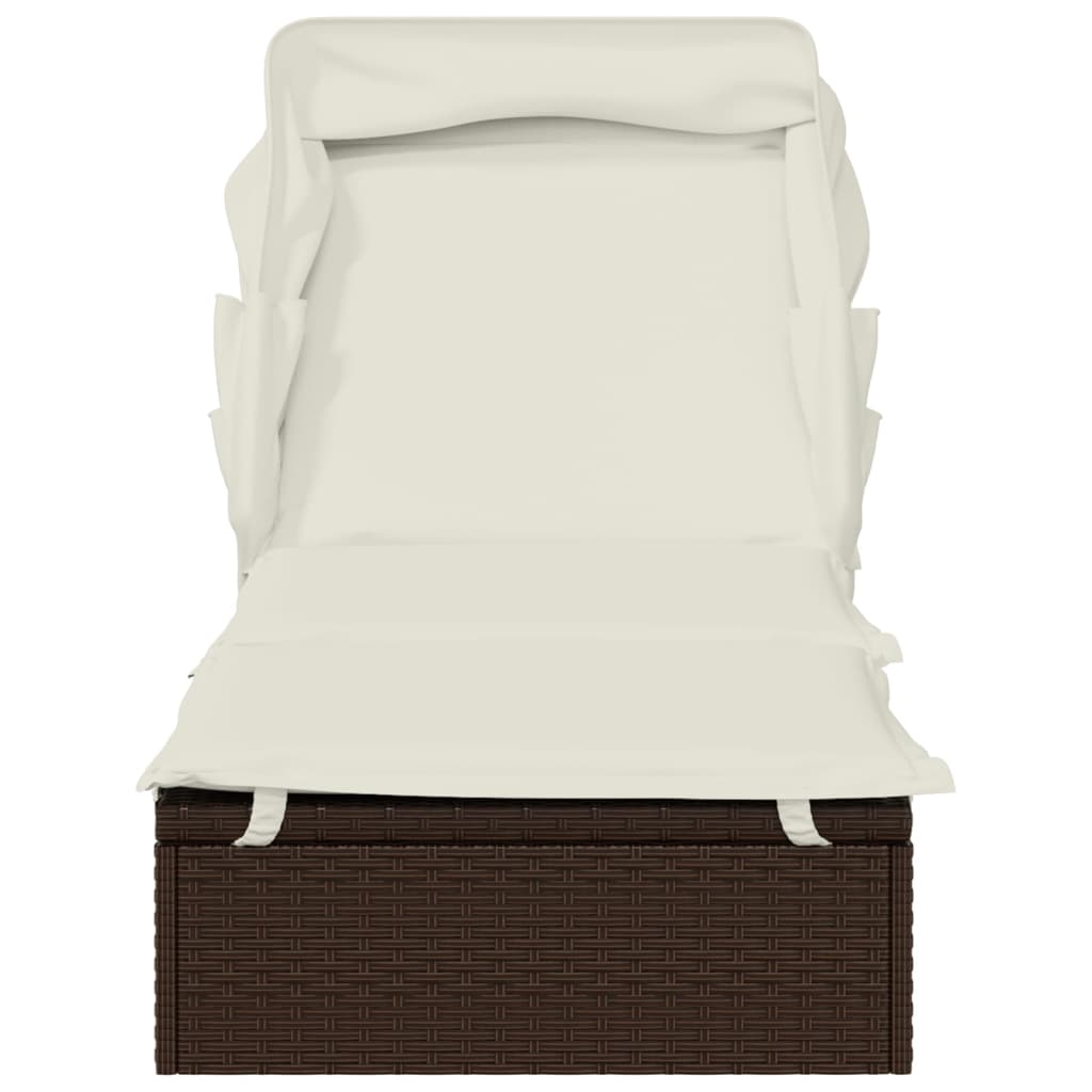Sunbed with Foldable Roof Brown 83.9"x24.8"x38.2" Poly Rattan