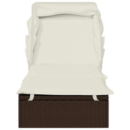 Sunbed with Foldable Roof Brown 83.9"x24.8"x38.2" Poly Rattan