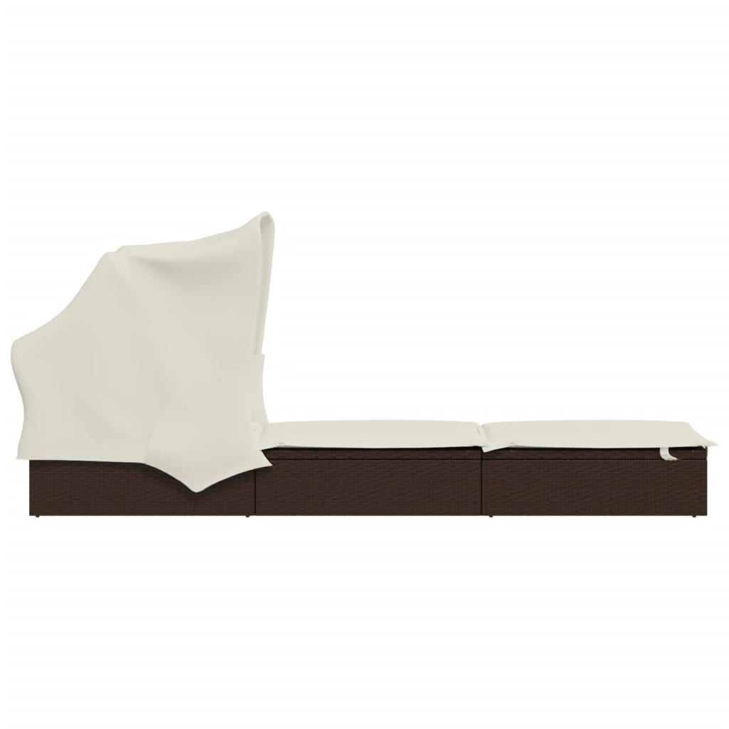 Sunbed with Foldable Roof Brown 83.9"x24.8"x38.2" Poly Rattan