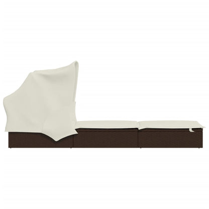 Sunbed with Foldable Roof Brown 83.9"x24.8"x38.2" Poly Rattan