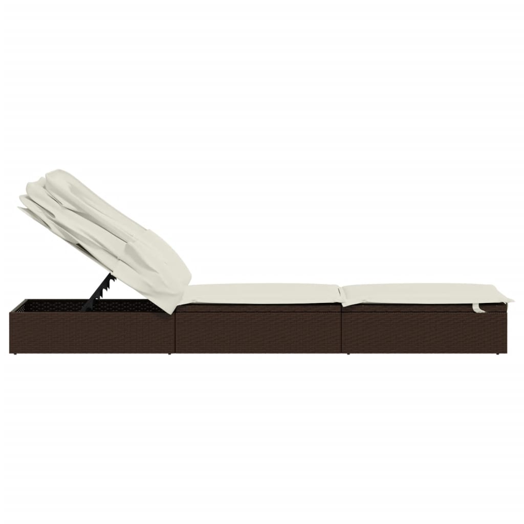 Sunbed with Foldable Roof Brown 83.9"x24.8"x38.2" Poly Rattan