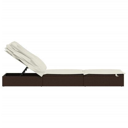 Sunbed with Foldable Roof Brown 83.9"x24.8"x38.2" Poly Rattan