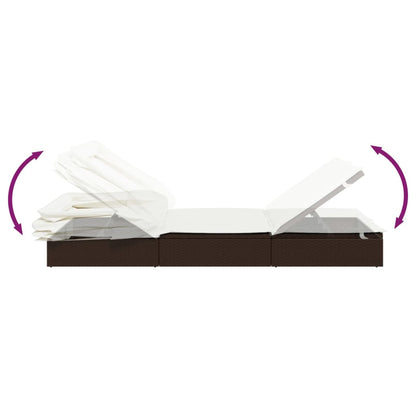 Sunbed with Foldable Roof Brown 83.9"x24.8"x38.2" Poly Rattan
