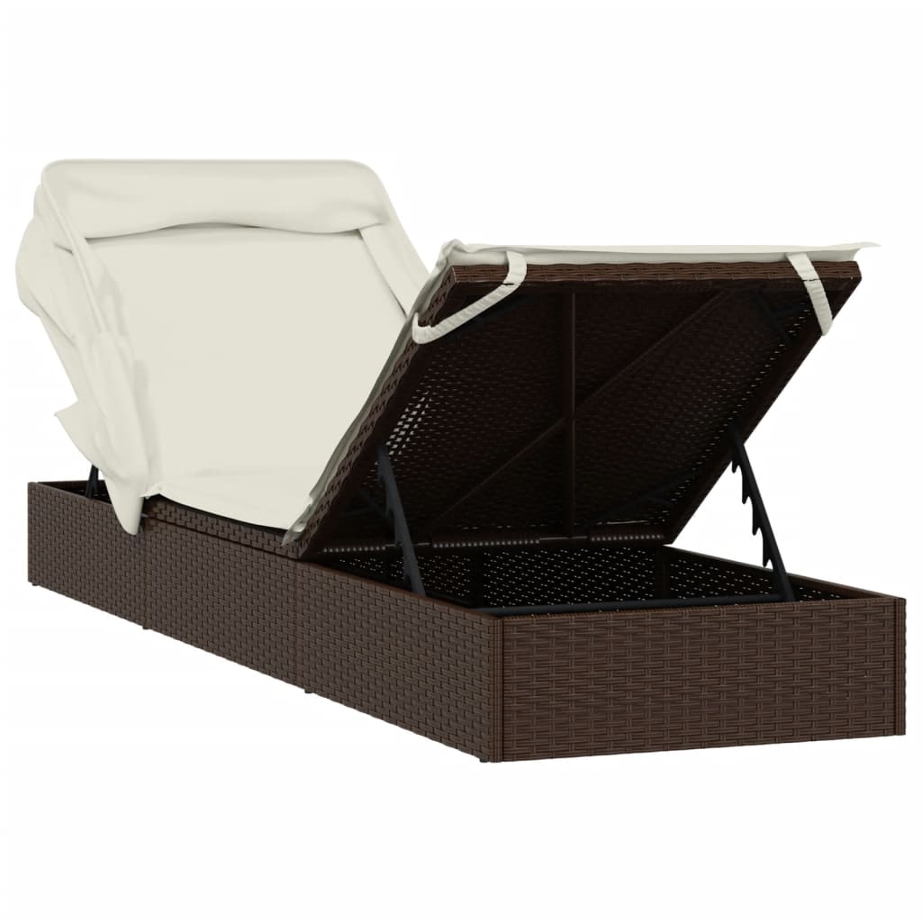 Sunbed with Foldable Roof Brown 83.9"x24.8"x38.2" Poly Rattan