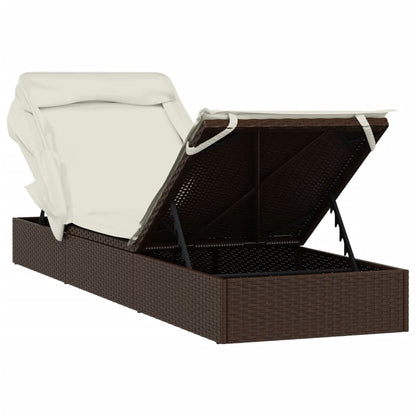 Sunbed with Foldable Roof Brown 83.9"x24.8"x38.2" Poly Rattan