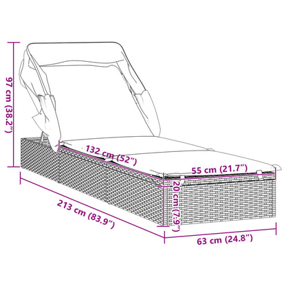 Sunbed with Foldable Roof Brown 83.9"x24.8"x38.2" Poly Rattan
