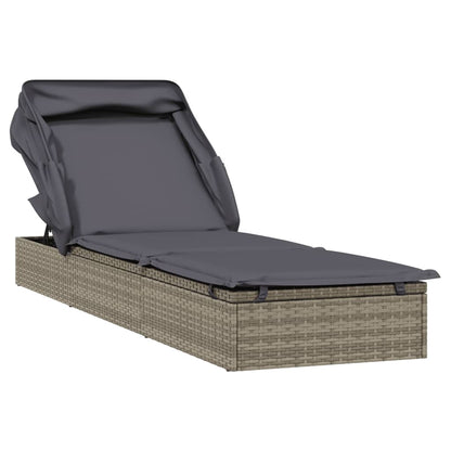 Sunbed with Foldable Roof Gray 83.9"x24.8"x38.2" Poly Rattan
