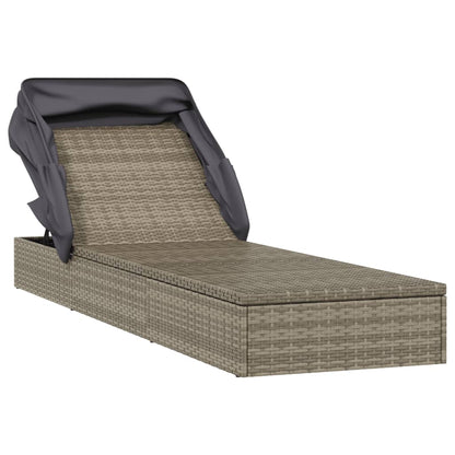 Sunbed with Foldable Roof Gray 83.9"x24.8"x38.2" Poly Rattan