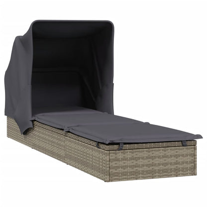 Sunbed with Foldable Roof Gray 83.9"x24.8"x38.2" Poly Rattan