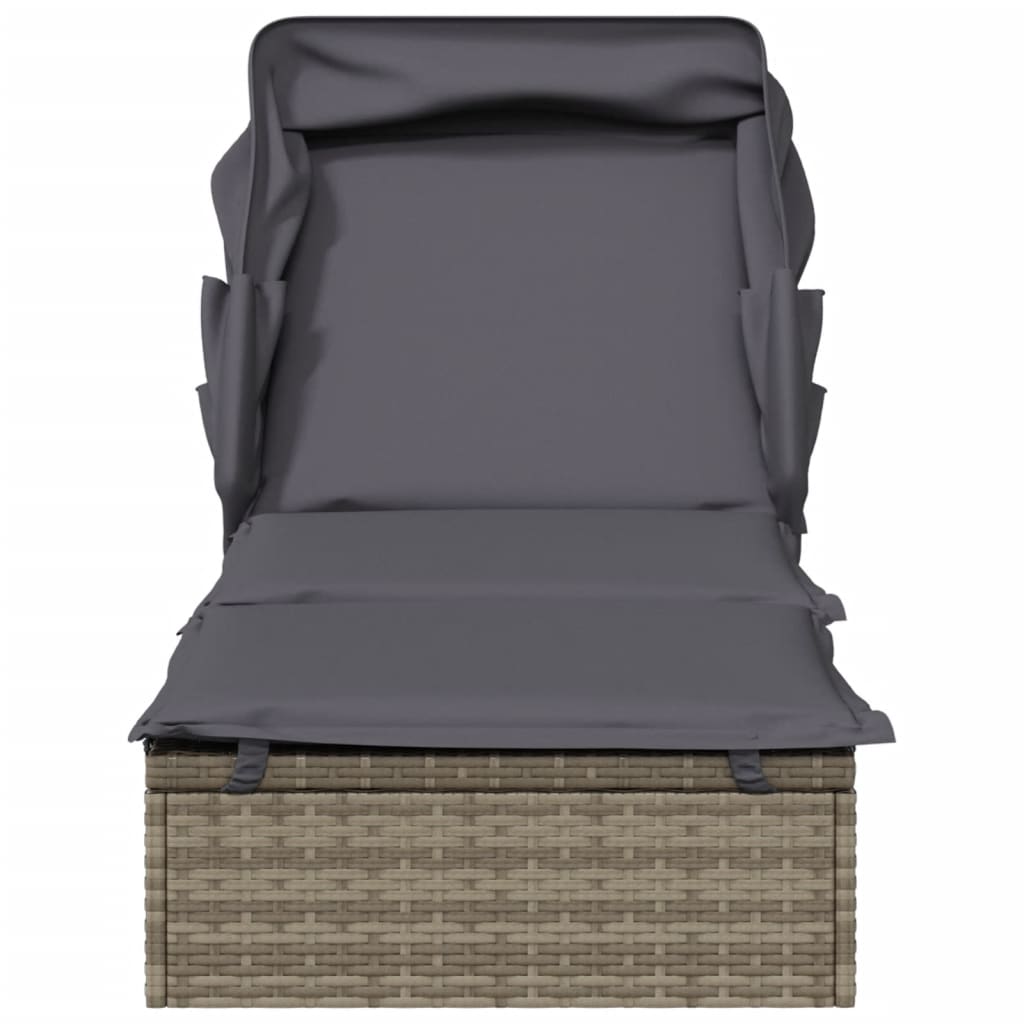 Sunbed with Foldable Roof Gray 83.9"x24.8"x38.2" Poly Rattan